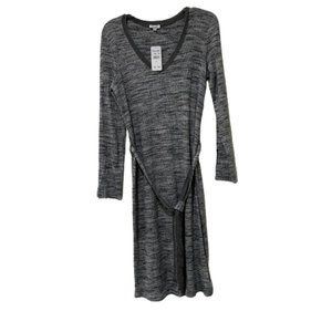 Splendid Women's  Long Sleeve V-Neck  Belt Sweater Rib Dress - Heather  Size XL